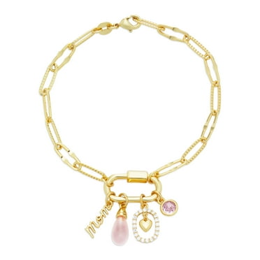 Believe by Brilliance Women's Gold Plated Carabiner Charm Mom Bracelet