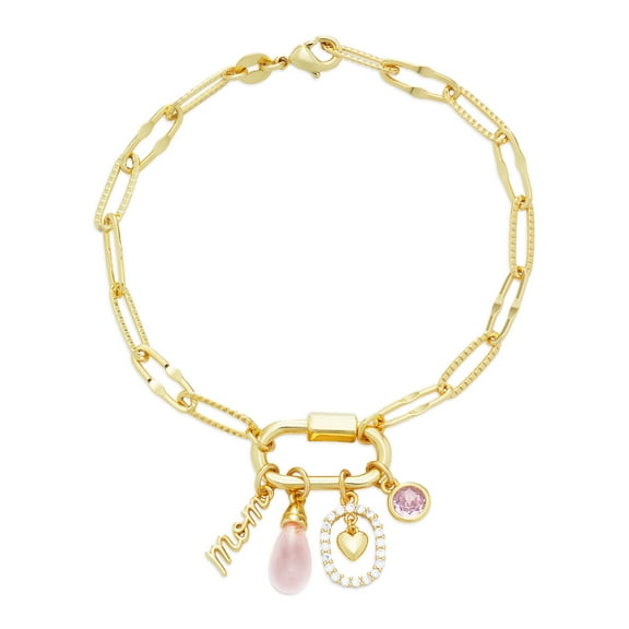 Believe by Brilliance Women's Gold Plated Carabiner Charm Mom Bracelet