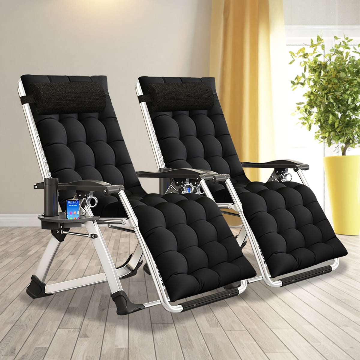 Zero Gravity Chair 2 Pack, Lounge Chair with Removable Pad & Cup Holder