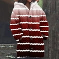 thumbnail image 2 of Womens Long Cardigan with Hood Fall Long Sleeve Striped Sweater Coats Strip Print Chunky Cable Knit Button Outerwear (Red L), 2 of 5