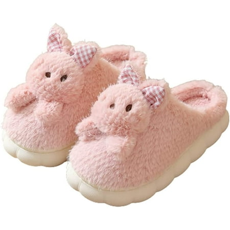 

PIKADINGNIS Women Girls Cute Rabbit Bunny Furry Slippers Warm Soft Fluffy Faux Fur Memory Foam Anti-skid House Shoes Indoor Outdoor