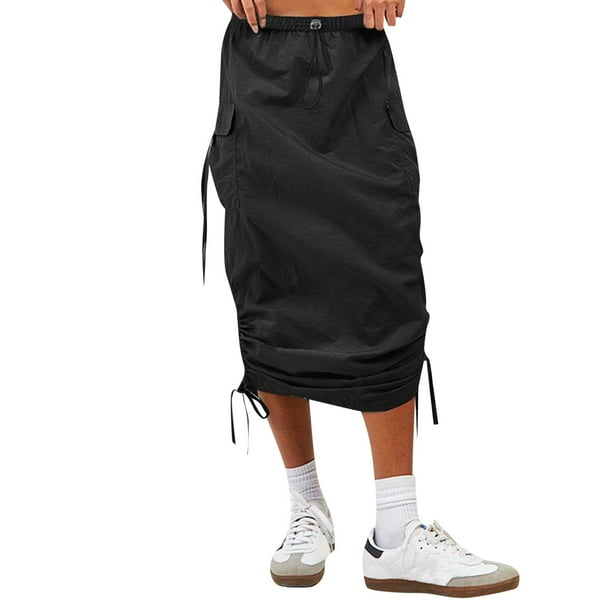 Gibobby faldas de mezclilla para mujer con bolsillo de cintura alta con encaje(Negro, M)
