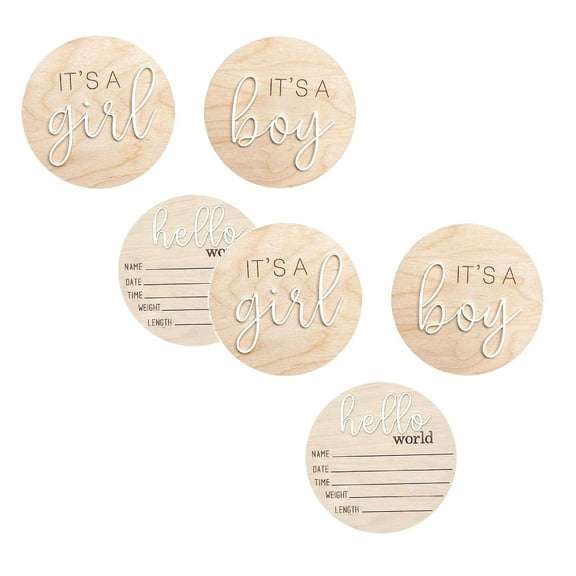 2Pack 3Pcs Announcement Sign Its A Boy Its A Girl Hello World Wooden Sign Round Gender Reveal Welcome Sign Nursery Birth Baby Name For Props Keepsakes Desktop Ornament Home Decor