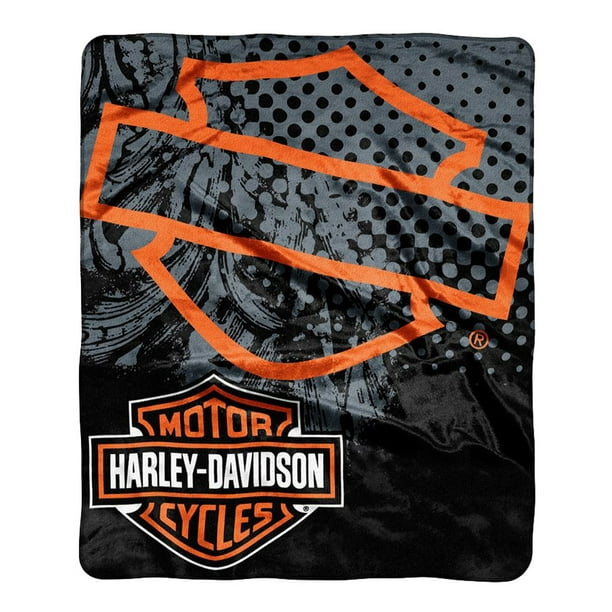 HarleyDavidson Road Rash Raschel Throw Blanket, Black & Orange