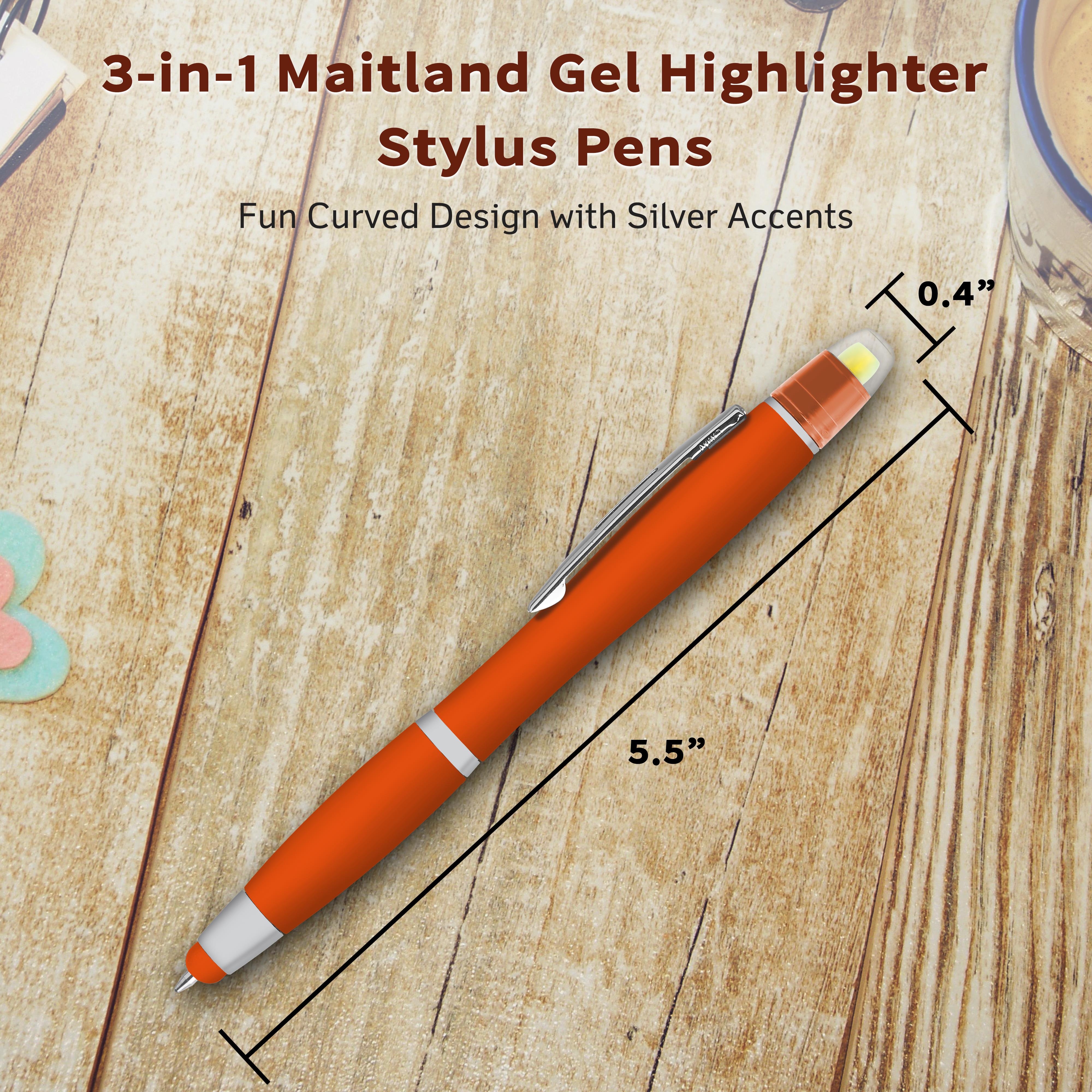 10 Maitland Gel Highlighter Stylus Pens Pack - Ballpoint, Black Ink - Orange