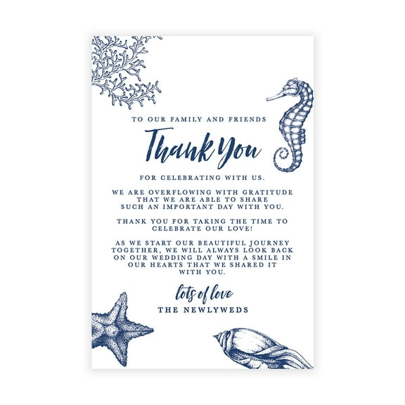 Koyal Wholesale Nautical Sea Life Wedding Thank You Place Setting Cards for Table Reception, Dinner Plates, 56-Pack