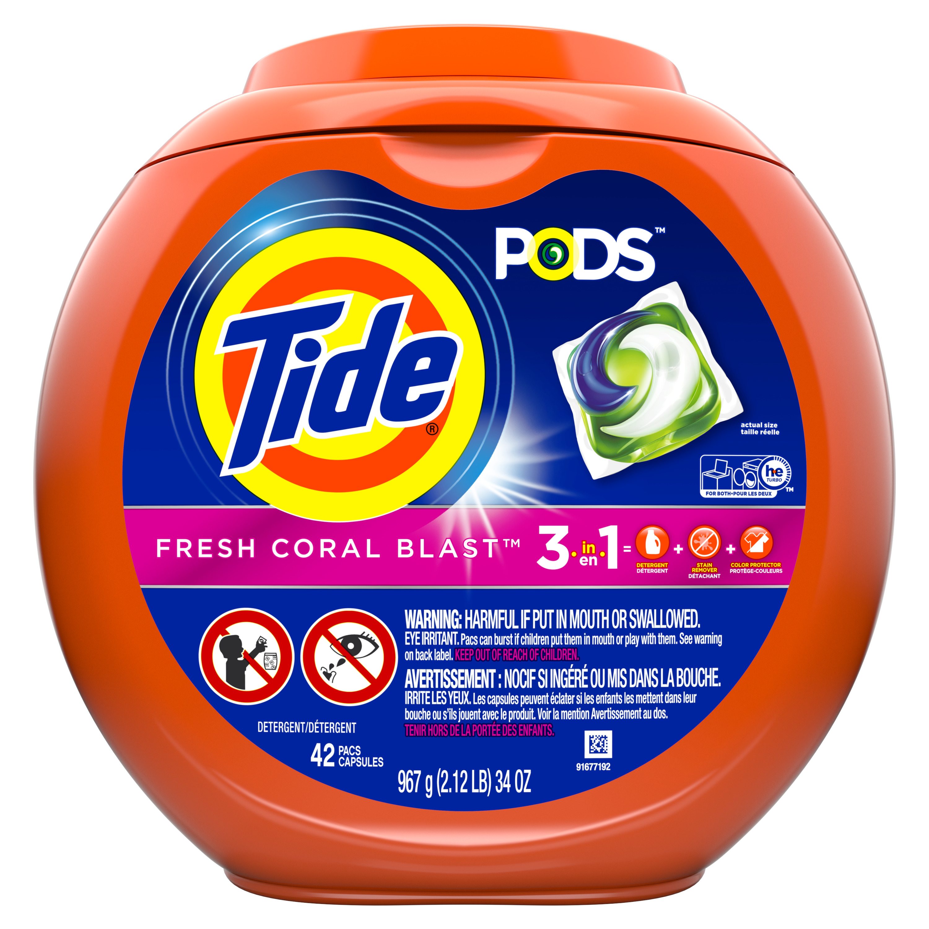 Tide PODS Liquid Laundry Detergent Pacs, Fresh Coral Blast, 42 count