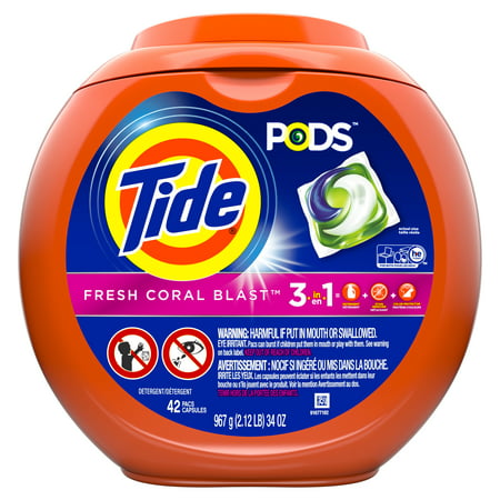 Tide PODS Liquid Laundry Detergent Pacs, Fresh Coral Blast, 42