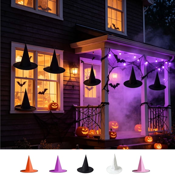 Halloween White Witch Hats for Home Party Yard, Hanging Witch Hats,15 inch Witch Hats with for Halloween Party Costume Accessory Indoor Outdoor Yard Porch Decor