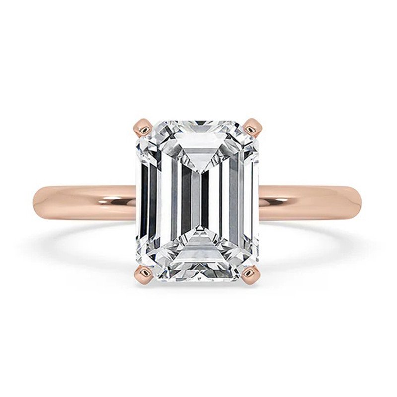 0.50 to 3 Carat Emerald Cut E VS1 Lab Grown Diamond Solitaire Ring Rose Gold