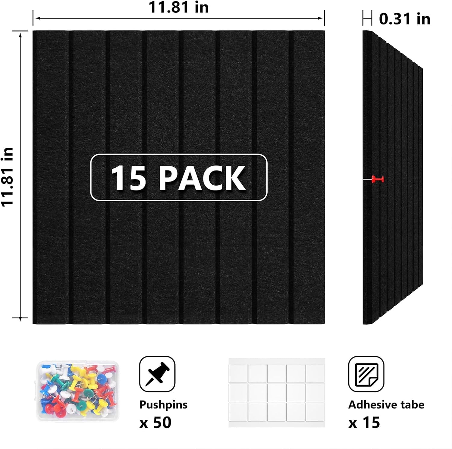 Black Felt Board 59" x 36", Large Cork Board for Wall, Felt Wall Tiles 15 Pack, Bulletin Boards for Office, Home, Wall Decor, Pin Boards for Walls