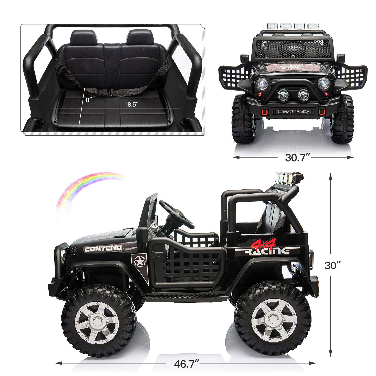 Dazone 12V Kids Ride on Jeep Car, Electric 2 Seats Off-road Jeep Ride on Truck Vehicle with Remote Control, LED Lights, MP3 Music, Black - image 4 of 8
