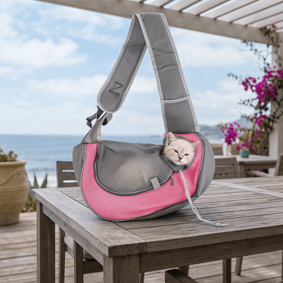 Breathable Mesh Dog Sling Carrier – Adjustable Non-Slip Shoulder Strap Portable Pet Sling for Small Dogs, Cats & Puppy, Travel Safe Pet Shoulder Bag