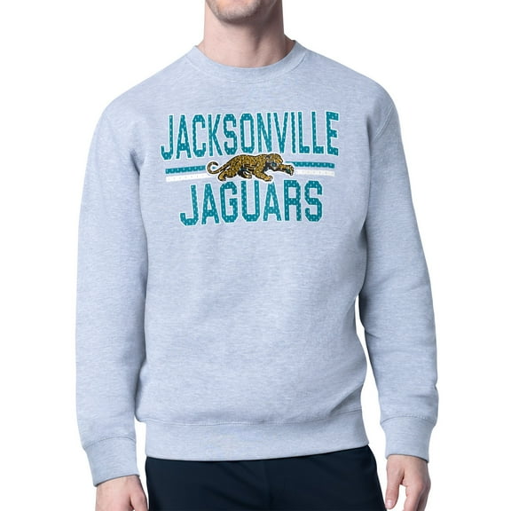 Men's Starter  Heather Gray Jacksonville Jaguars Mesh Look Retro Team Logo Pullover Sweatshirt