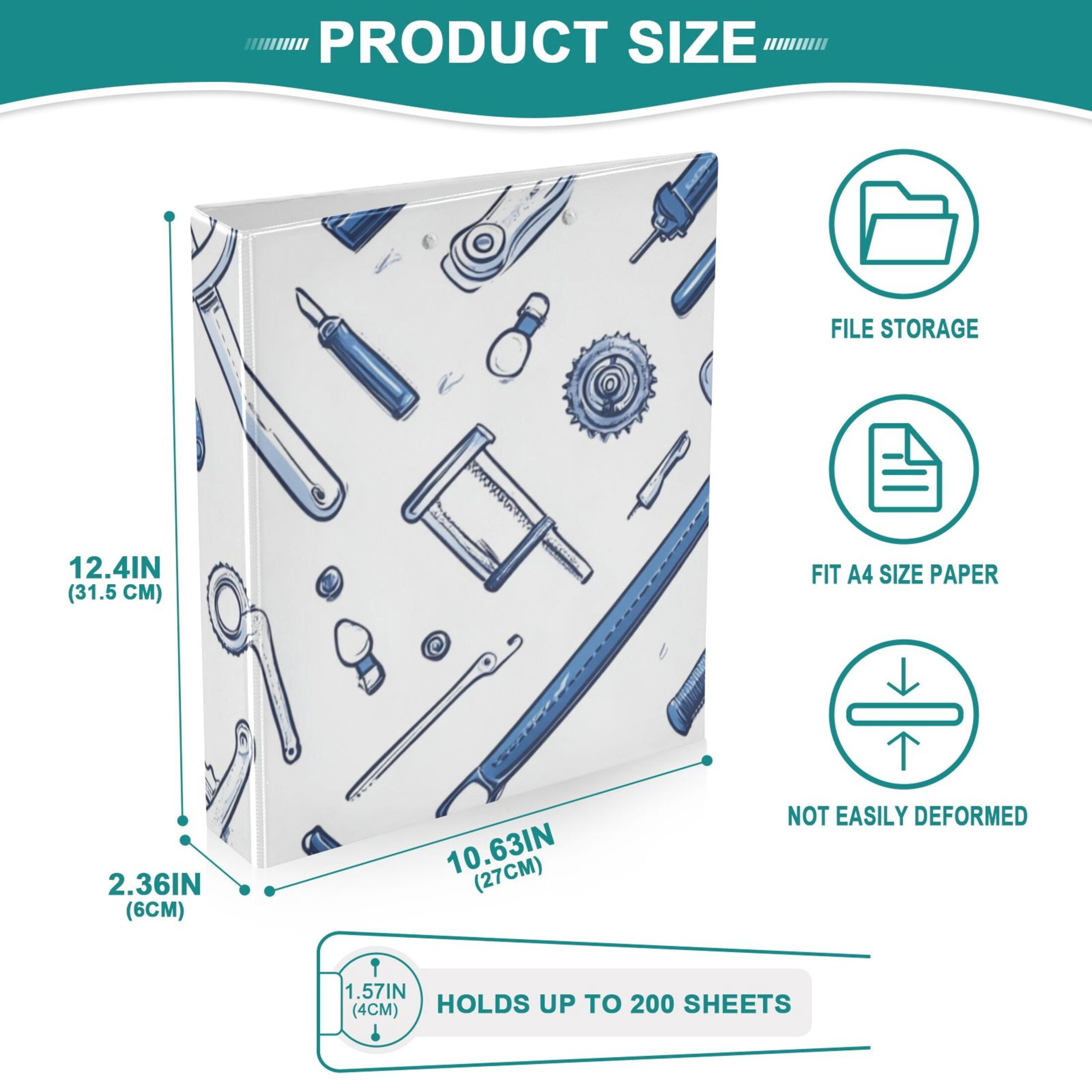 Blue Tools 3 Ring Binders 1.5 inch Hardcover File Folders with Interior Pockets A4 Size Organizer for School Office Hospital