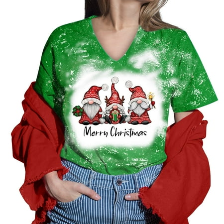 

Paptzroi Women Christmas Printed Shirt For Womens Casual Short Tie Dye Sleeves Tops V Neck Tee Tunic Flower Loose Side Blouse Maternity plus Size Top Blouses for Women Party Elegant Women s