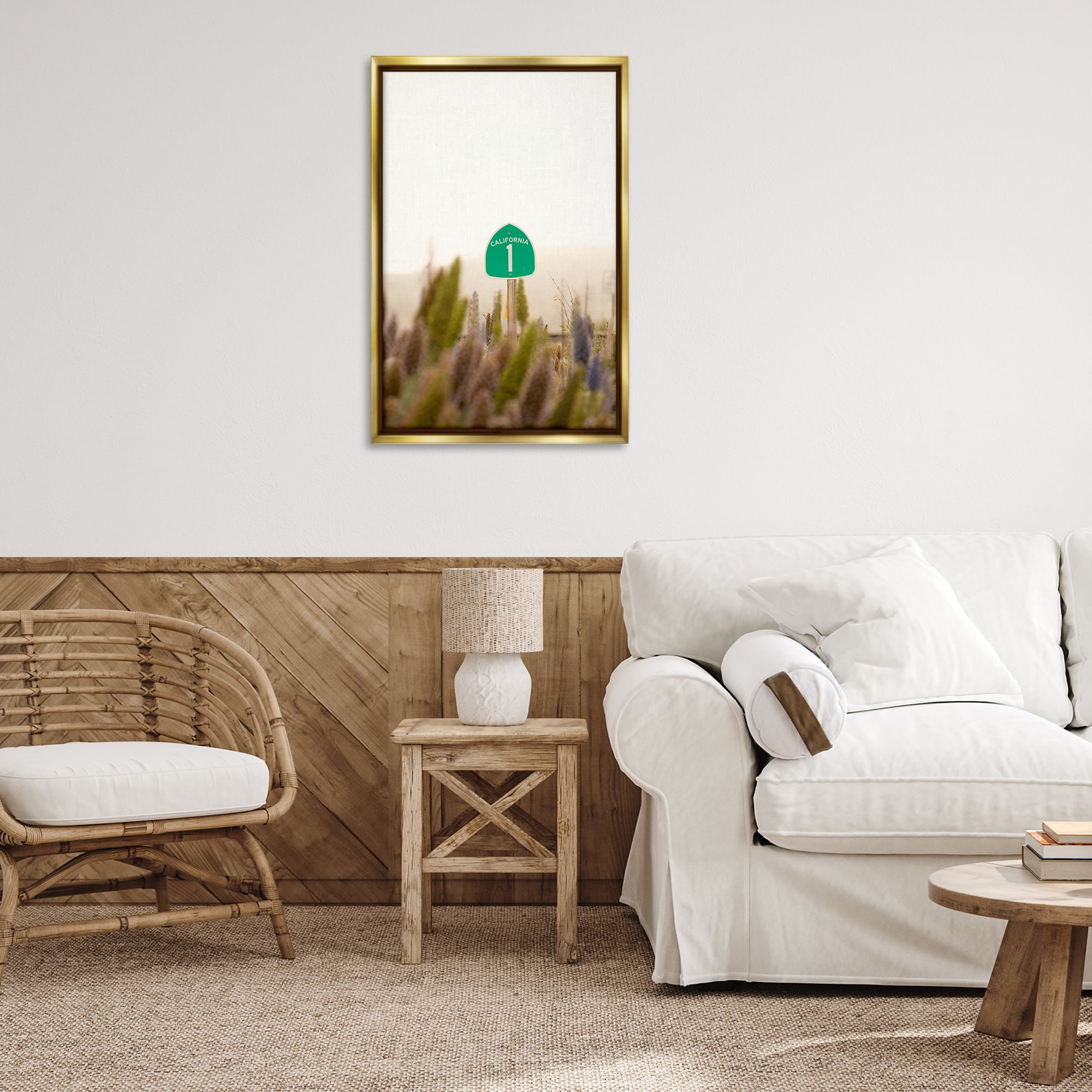 Stupell Industries California Road Sign View Landscape & Nature Photography Gold Floater Framed Canvas Art Print Wall Art, 21 x 31