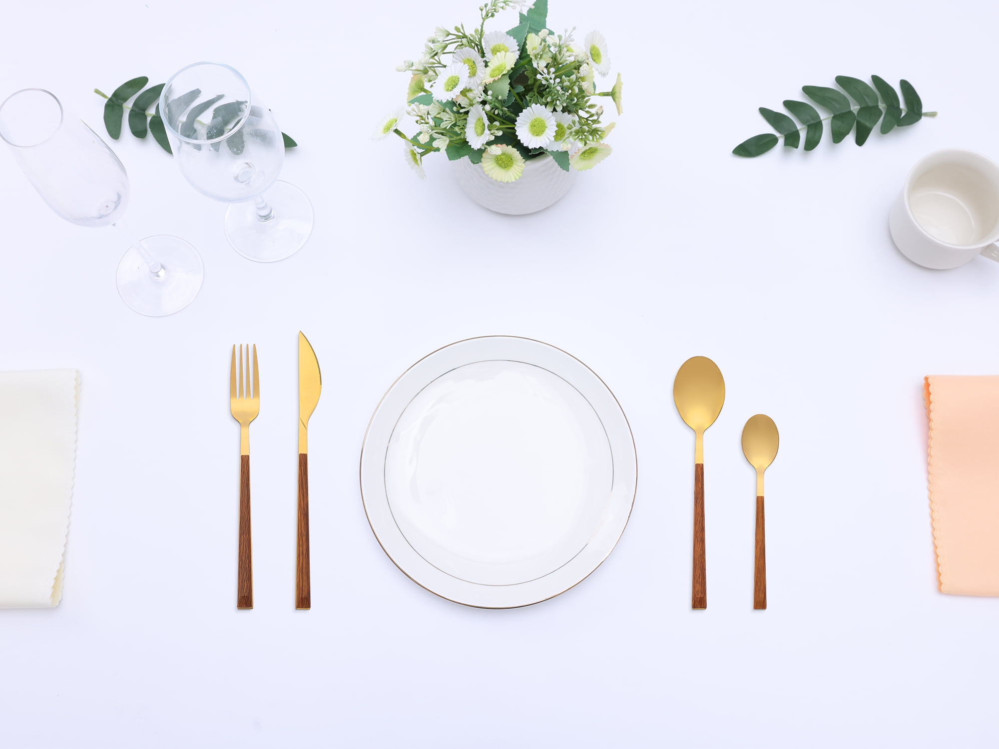 Unique Bargains Silverware Set Durable Stainless Steel Flatware Gold 16 Pcs