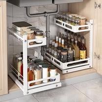 Under Sink Organizer, Pull Out Cabinet Organizers, Slide Sink Steel Shelf Cabinet Storage Shelves, Under Sink Storage for Kitchen Bathroom Cabinet (White, 2 Pack)