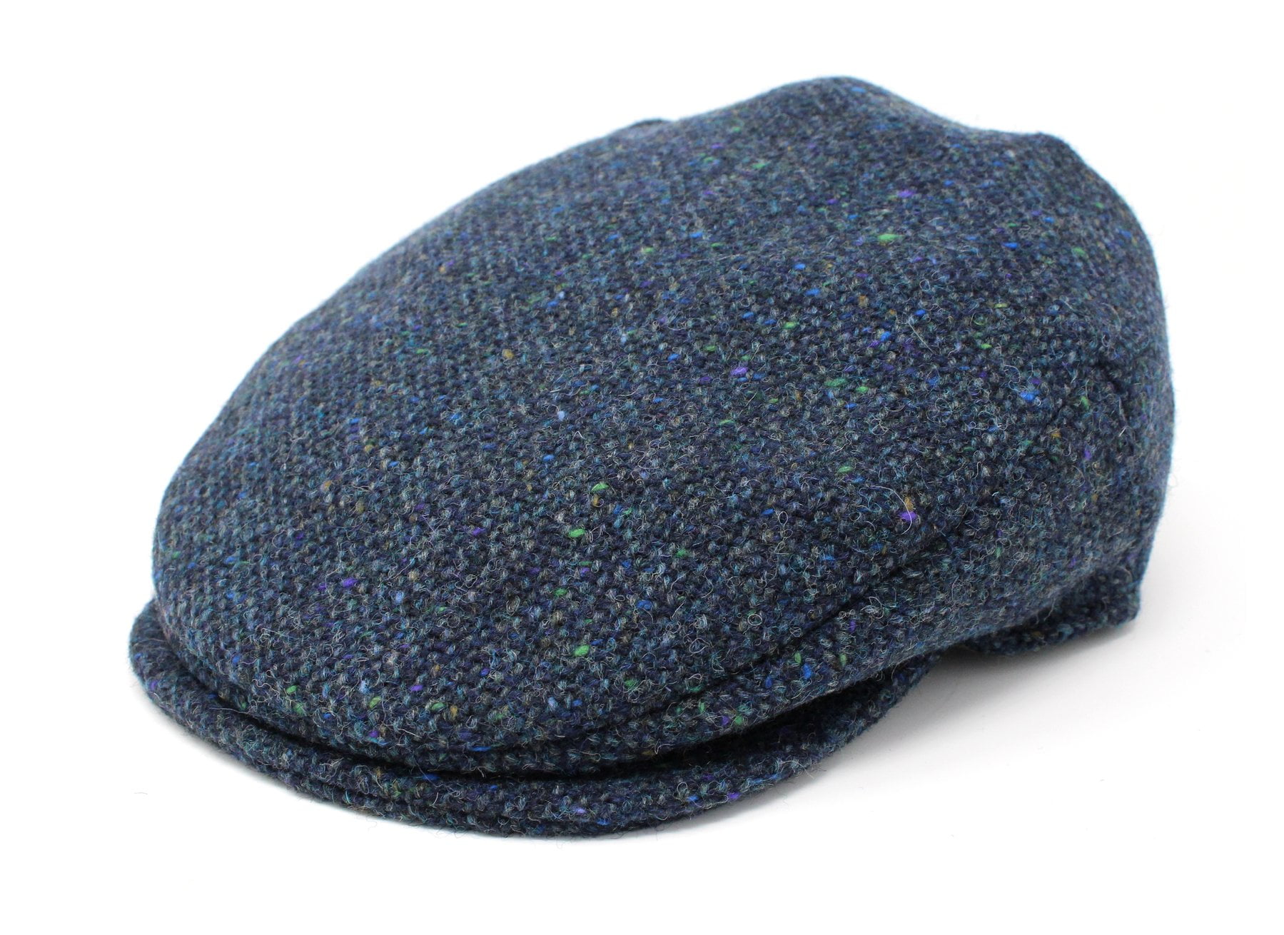 Hanna Hats Irish Tweed Driving Cap for Men's Donegal Navy & Aqua Salt