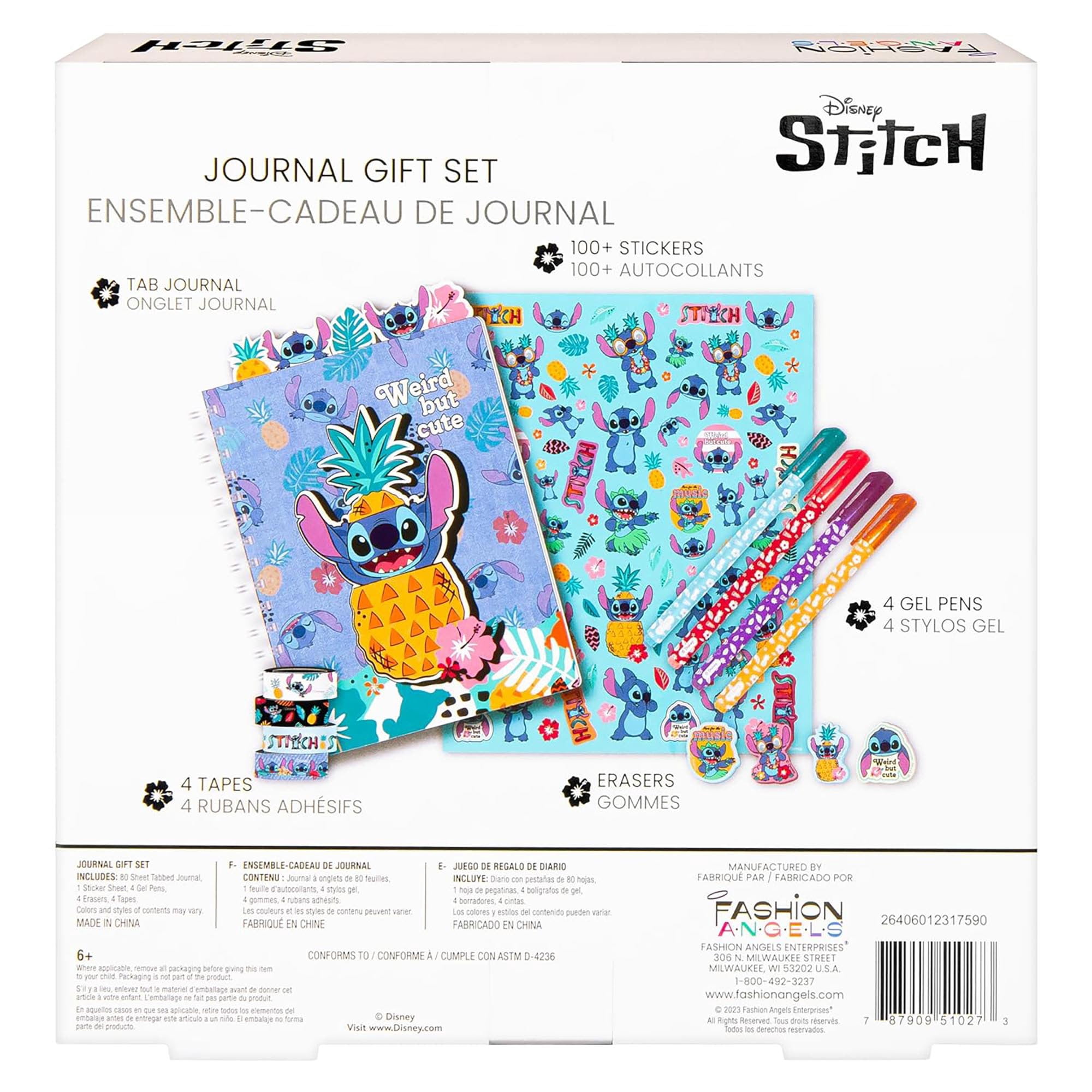 Fashion Angels: Disney Stitch - Journal Gift Set - Stationary Kit, 80 Page Book, 4 Gel Pens, 100+ Stitch Stickers, 4 Erasers, 4 Rolls Of Tape, Kids 6+