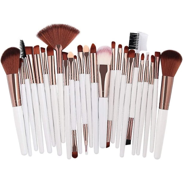 25pcs Makeup Brushes, Professional Cosmetic Tools, for Eyes, Eyeshadow, Concealer, Eyebrow, Foundation, Powder, Liquid Cream, Blender Brush (White)