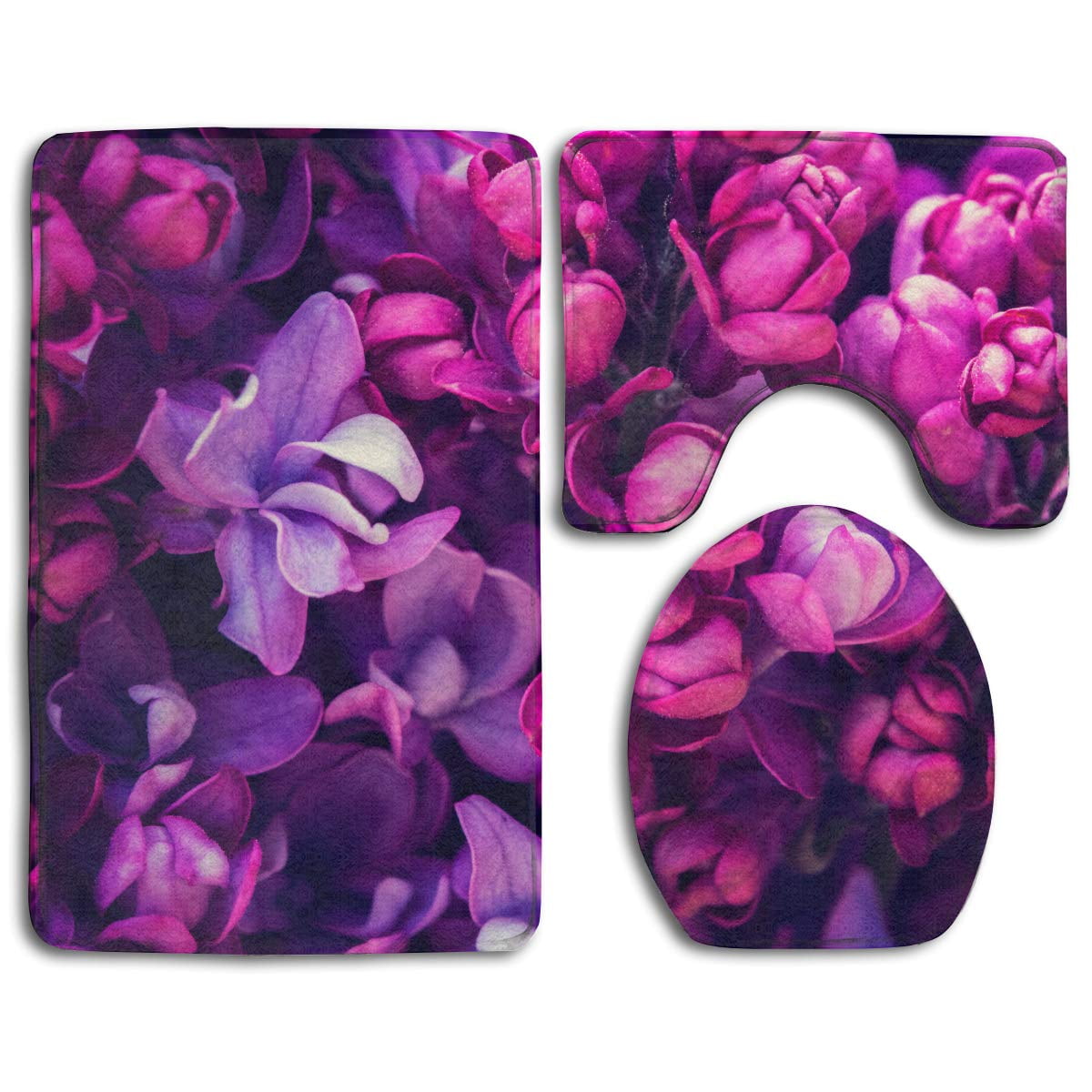 GOHAO Purple Lilac Violet 3 Piece Bathroom Rugs Set Bath Rug Contour