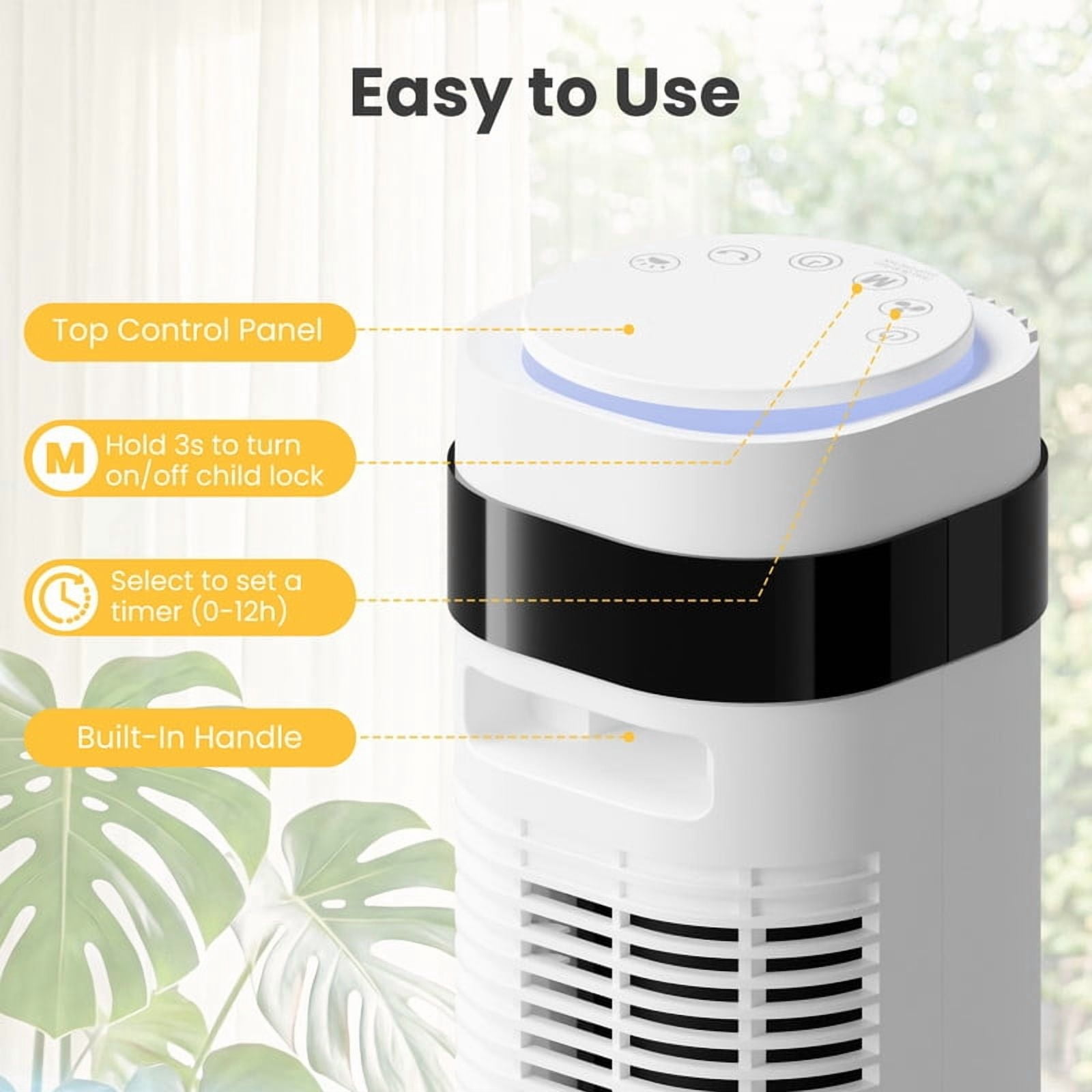 Gianna Tower Fan for Bedroom, 28dB Silent Standing Fan with 12H Timer, Smart Auto Mode, 64°Oscillating Bladeless Cooling Fan for Home Office, White