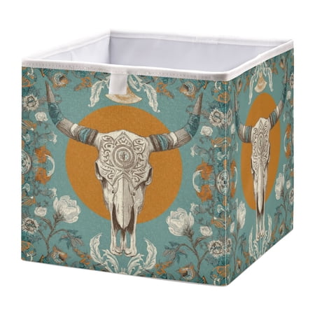 Foldable Fabric Storage Bin Home Cubes Clothing Organizer Bins Large Collapsible Box Basket for Home Organizer Cow Skull and Moon Pattern