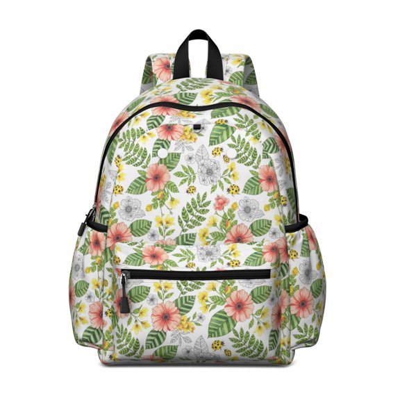 Pioneer Flower Floral Print Pattern Backpack for School, Cute School Bag with Adjustable Shoulder Straps and Padded Back, 13.4"x11"x4.7"