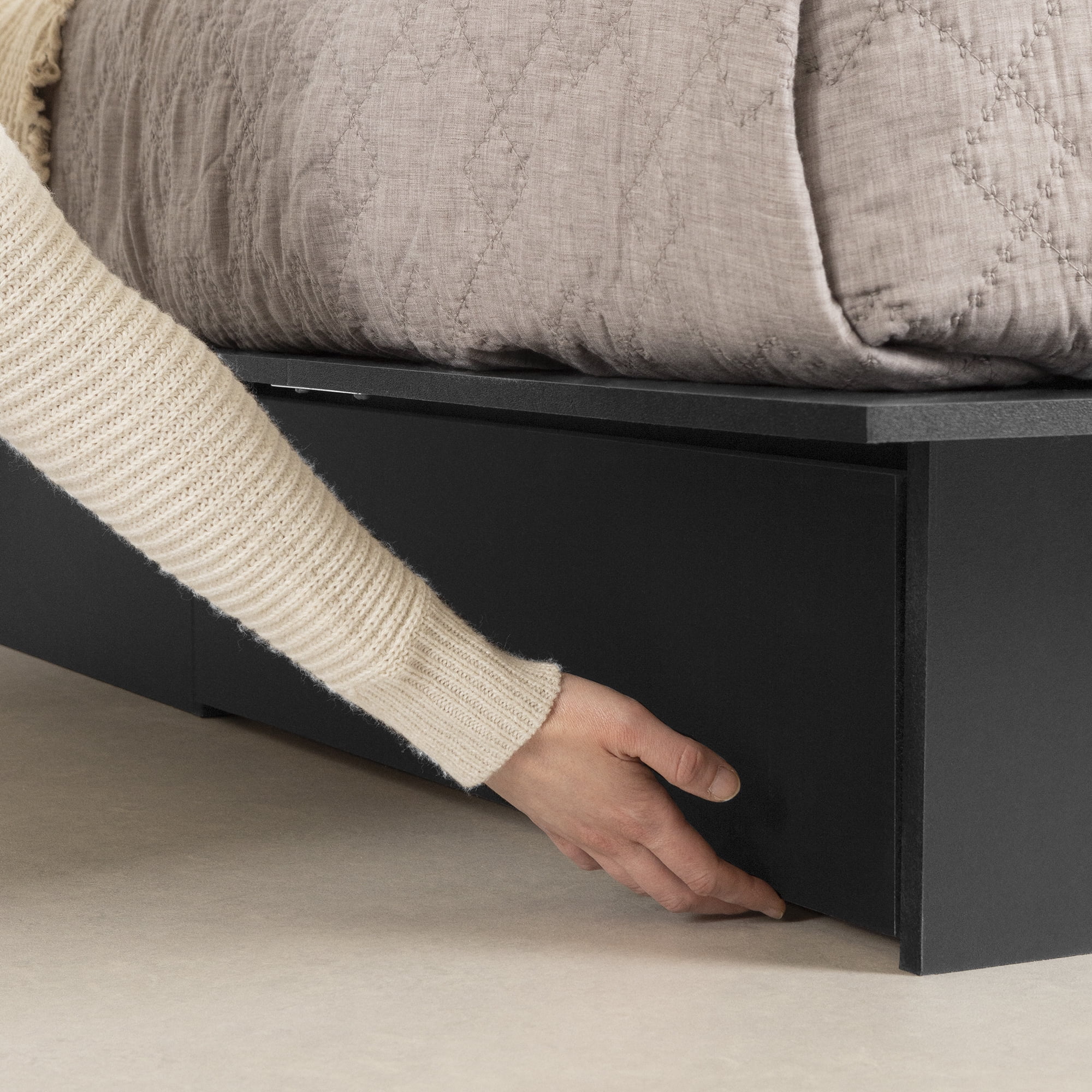 Lit plateforme avec tiroir Double / Queen, fini Noir solide, collection Step One de Meubles South Shore