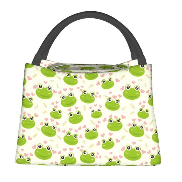 Easygdp Green Frog Bolsa de Almuerzo Insulada Reutilizable, Bolsa de Mano y Bandolera para Oficina, Trabajo, Viajes