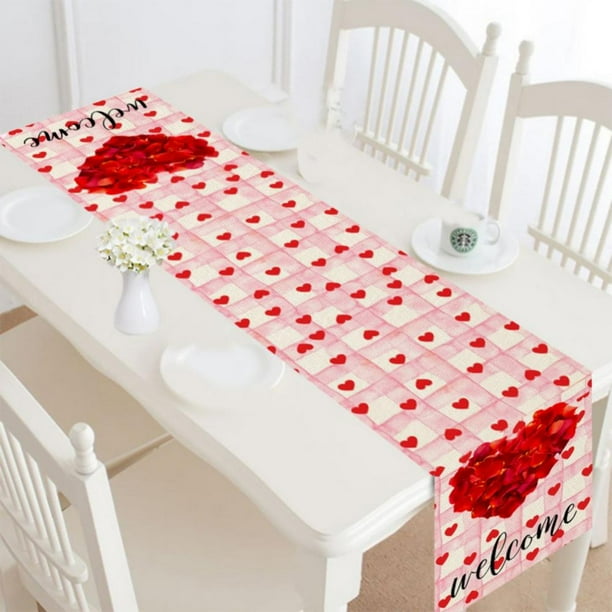 Valentine Table Runner 72 Inch Long, Happy Valentine's Day Love Heart Print Kitchen Dining
