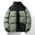 thumbnail image 2 of Mens Puffer Jacket Thickened Winter Coat Warm Hooded Stand Collar Color Block Zip Up Down Filled Ski Bubble Coat, 2 of 7