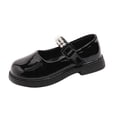 thumbnail image 2 of Viluyesy Girls Pearl Bow Mary Jane Shoes, Toddler Patent Leather Soft Sole Flats, Non Slip Hook Loop Casual Dress Shoes for School Black Size 11.5 Little Kid, 2 of 6
