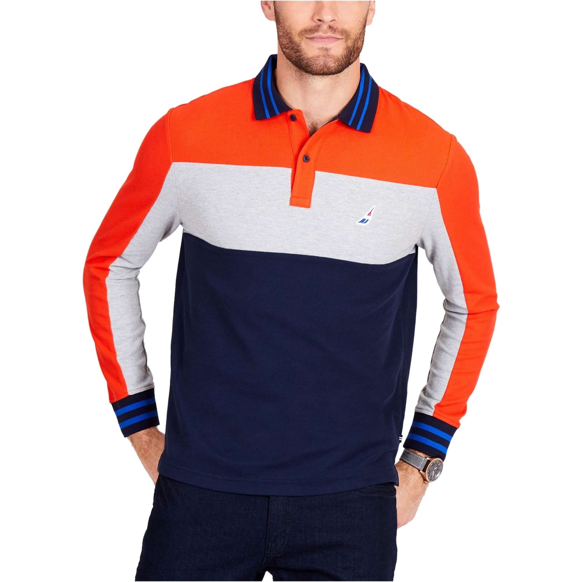 Nautica Mens Colorblocked Rugby Polo 