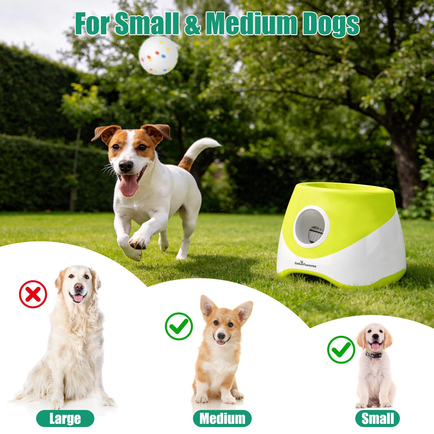 Moclever Automatic Dog Ball Launcher Rechargeable Interactive Pet Fetch Toy, 3 Adjustable Distance 20ft 33ft 46ft, with 6Pcs 2.3in ETPU Balls