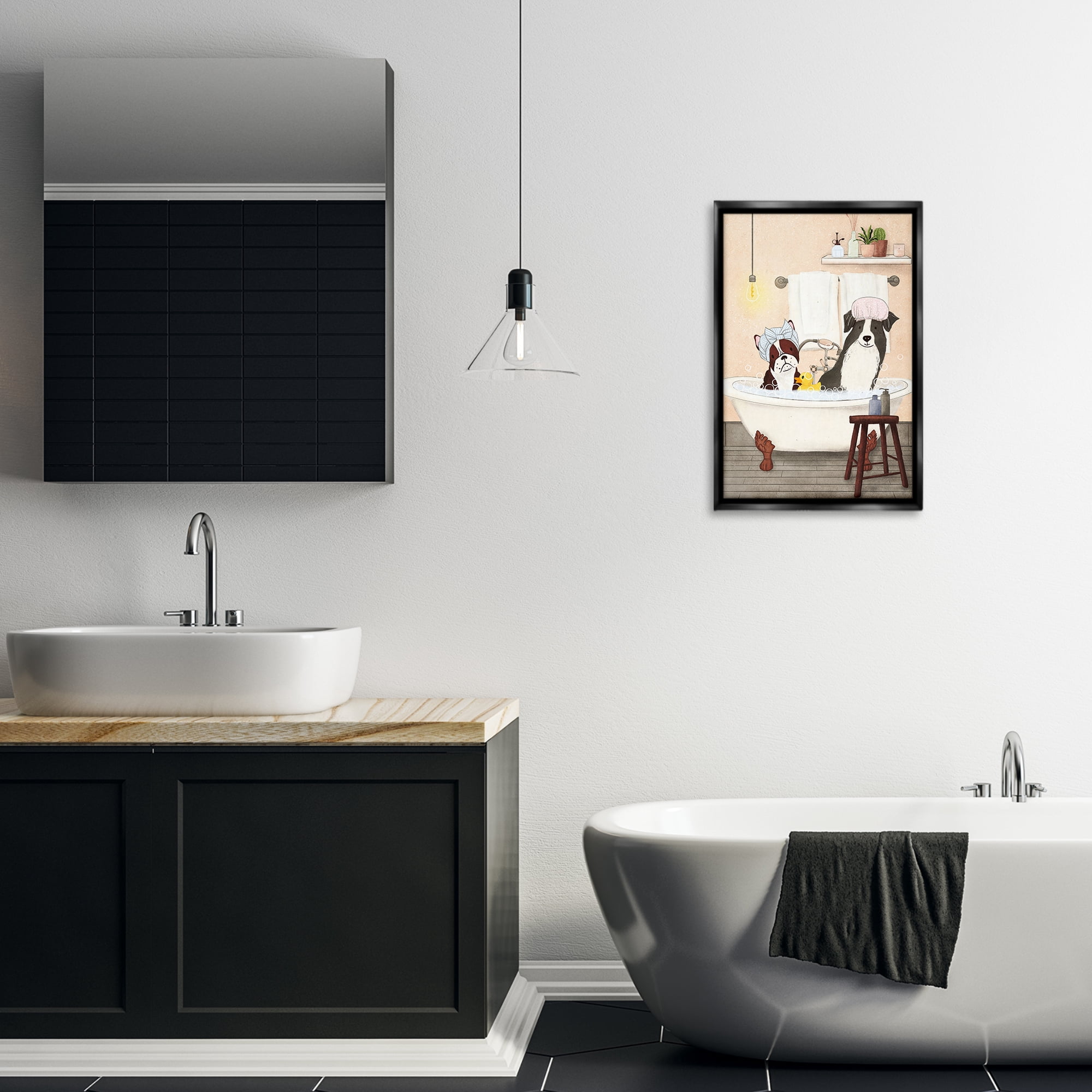 Stupell Industries Doggie Bath Time Typography Painting Black Floater Framed Canvas Art Print Wall Art, 17 x 25