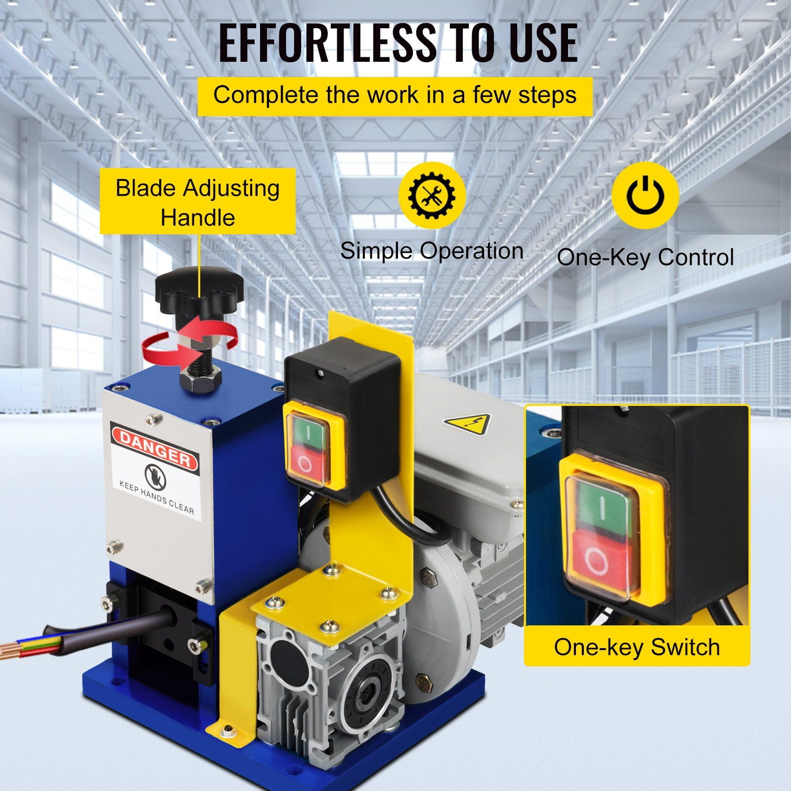 HCY Automatic Electric Wire Stripping Machine 0.05"-0.98",Portable Dark Blue Wire Stripper, Wire Stripping Machine Tool for Scrap Copper Recycling (Dark Blue)