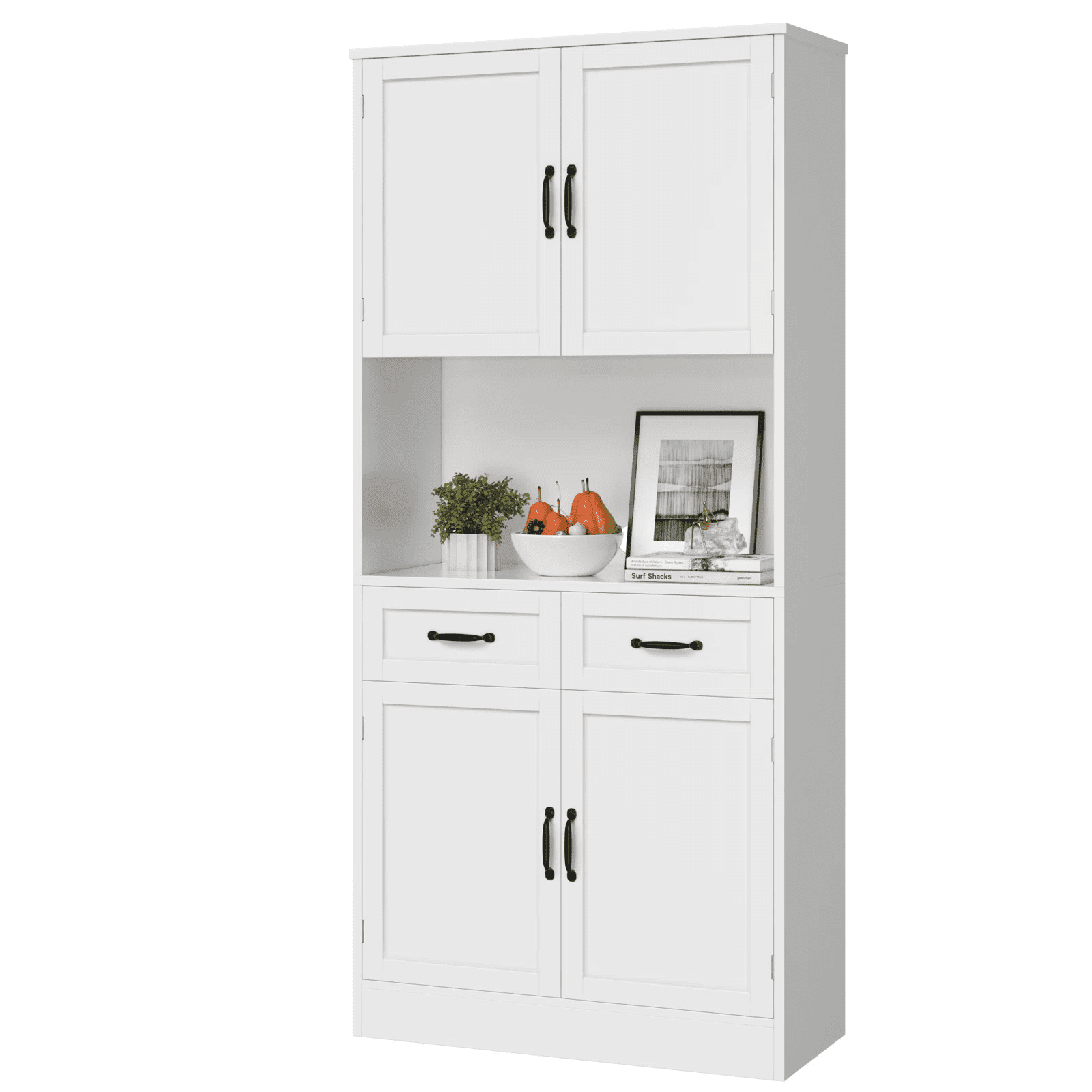 Homfa 71" Farmhouse Kitchen Pantry Storage Cabinets with 2 Drawers and Adjustable Shelves, Wood Tall Hutch Storage Cabinet for Dining Room, White