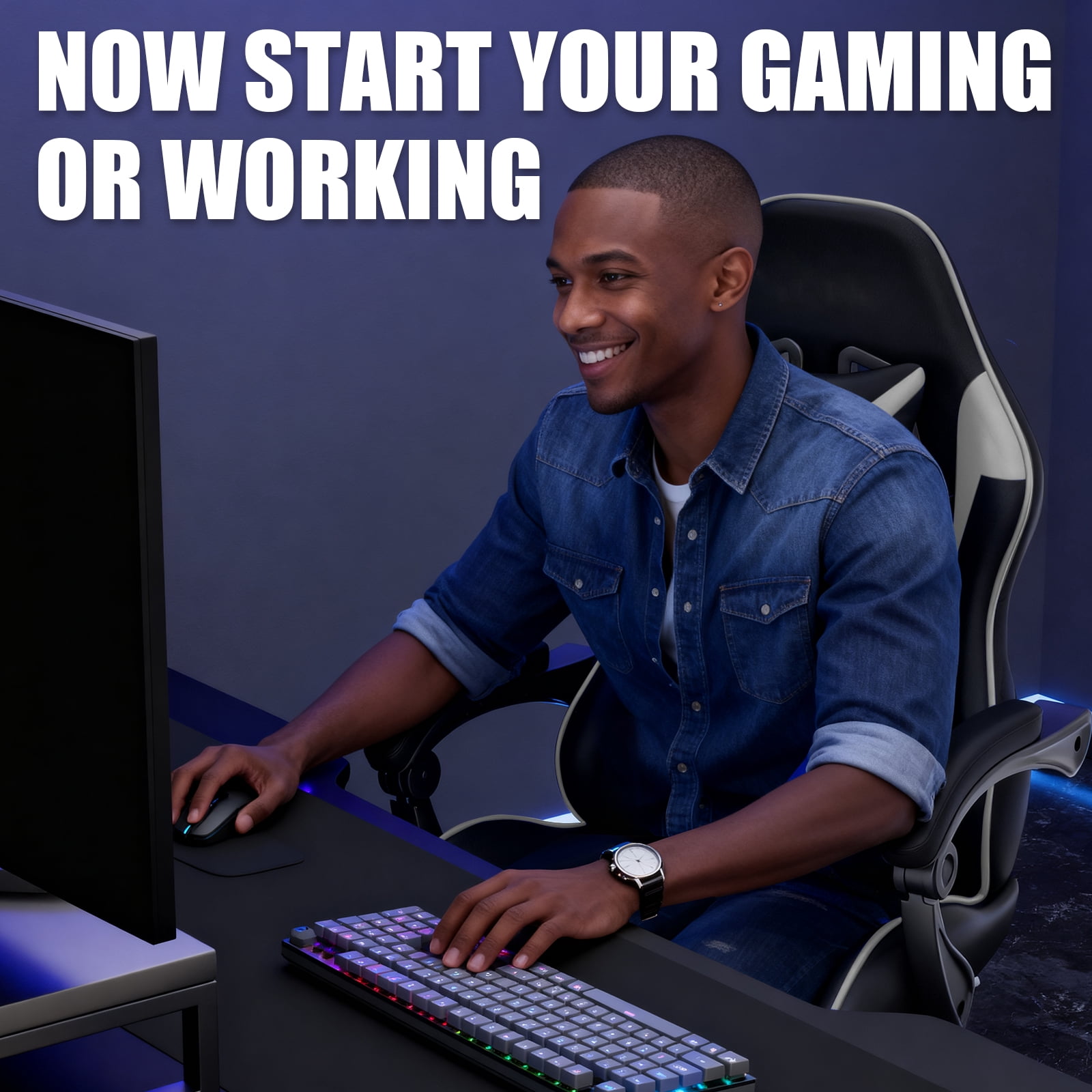 Czlolo Gaming Chair, Lumbar Massager Game Chairs, High Back Reclining, with Headrest Gamer Office Chair.(Gray)