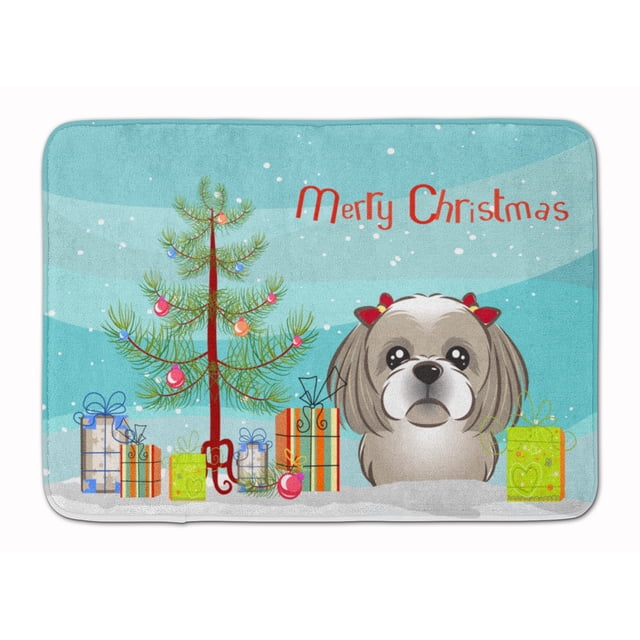 Carolines Treasures BB1622RUG Tapis en Mousse à Mémoire de Forme Lavable en Machine Arbre de Noël & Gris & Argent Shih Tzu