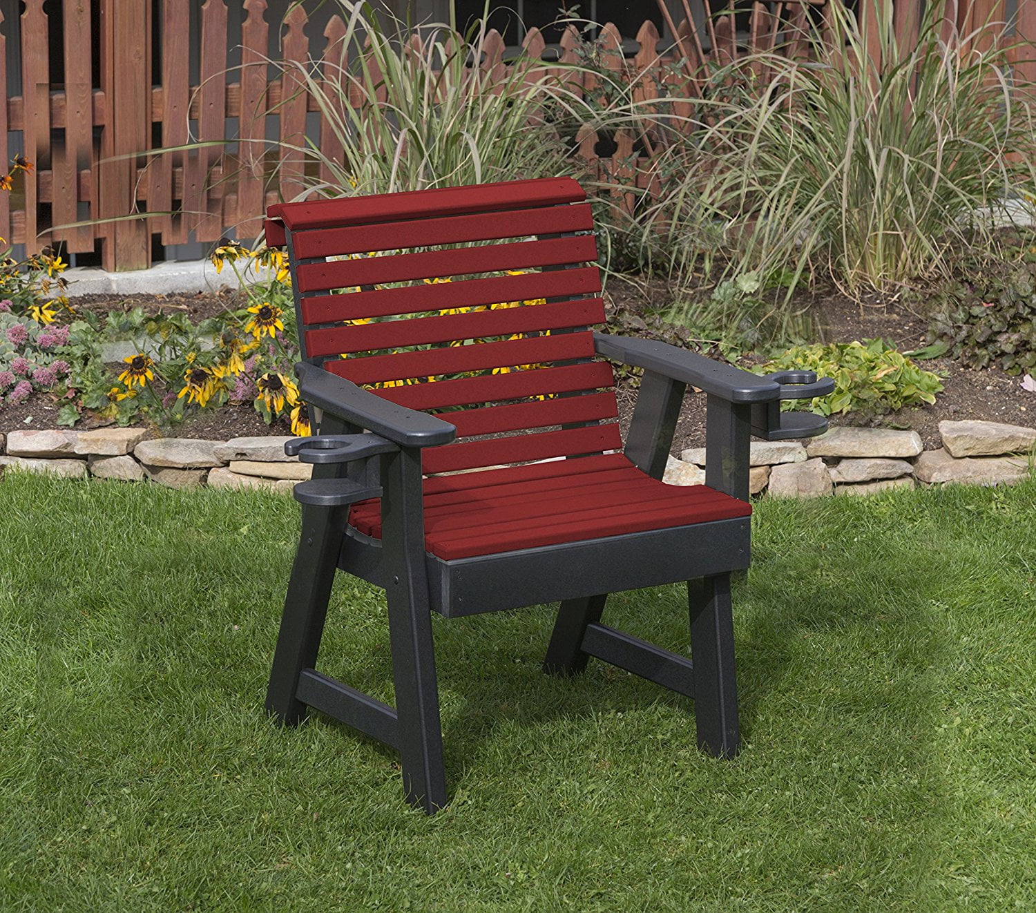 2 Ft Poly Lumber Roll Back Chair With Cupholder Arms Cherry Wood