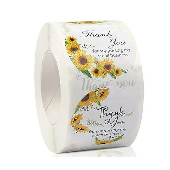 HeroNeo Thank You for Supporting My Small Business Stickers 500pcs/roll Sunflower Decal for Business Online Retailers Boutiques