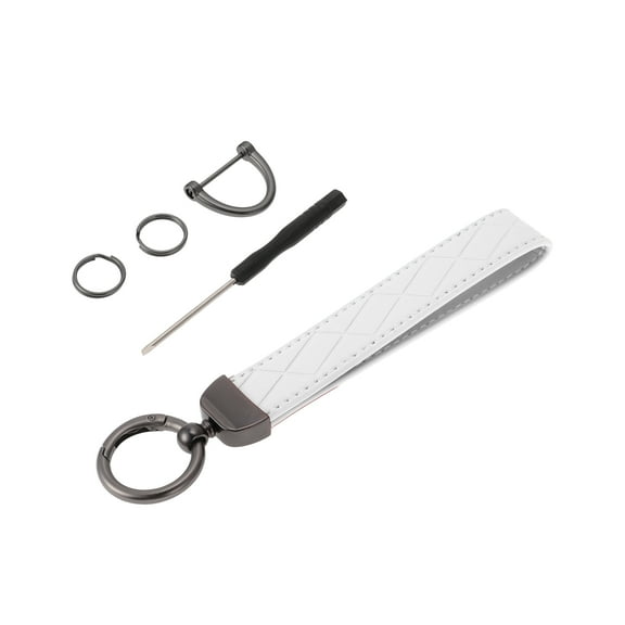 Unique Bargains 1 Set Universal Car Keychain Car Home Women Men Key Chain with Ring PU Leather White Deep Gray