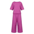 thumbnail image 4 of Cinvoph Ensemble Deux Pièces en Coton et Lin pour Femmes Col Rond Manches Courtes Haut Pantalon Grand Tenue de Maison Ensemble de Vacances d'Été, 4 of 6