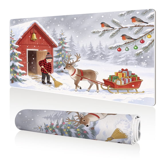 LIVEKEY Mouse Pad 80x40cm Extra Large Non Slip Stitched Durable Easy Clean Christmas Reindeer Snow Sleigh for Gaming Office