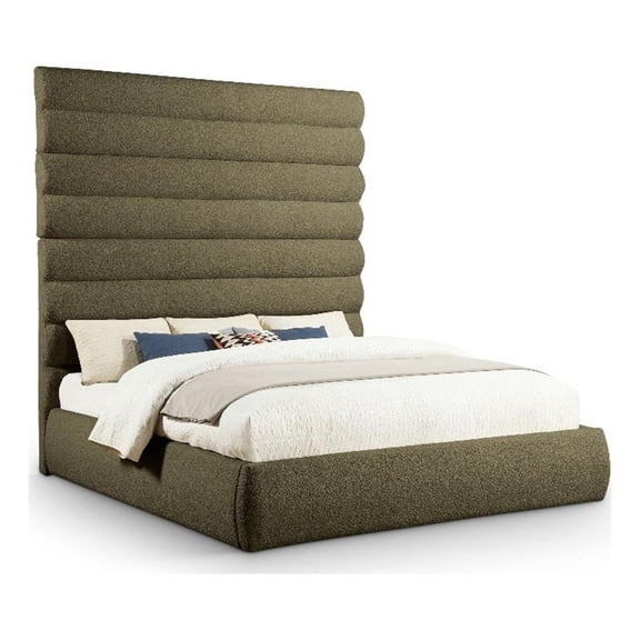 Meridian Furniture Adam Olive Boucle Fabric King Bed