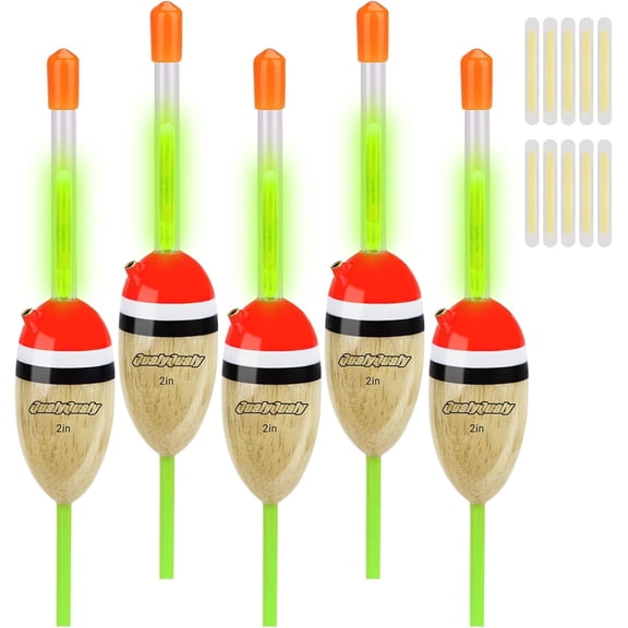 QualyQualy Lighted Fishing Slip Bobber  Wood/EVA Fish Float   Glow Sticks, Night Fishing Light Up Slip Bobber