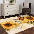 thumbnail image 3 of Sunflower Area Rug 4x6 FT, Non Slip Kids Room Carpet, Butterfly Spring Floral Retro Washable Soft Floor Carpet Non-Shedding Throw Rug for Dorm Kitchen Study Room Home Office Bedside, 3 of 9